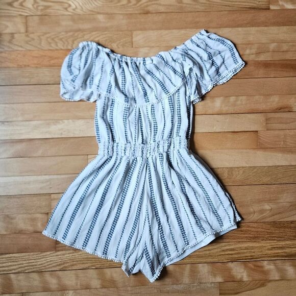 Lulus Striped Off-Shoulder Romper - Picture 6 of 9